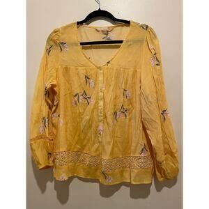 Hope and Harlow boho yellow floral print long sleeve top size large